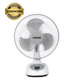 VISION Rechargeable Table Fan 12" White With USB Charger