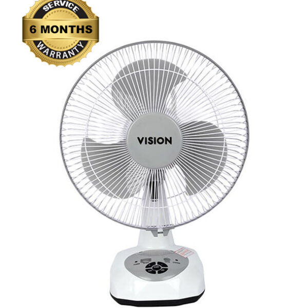 VISION Rechargeable Table Fan 12" White With USB Charger