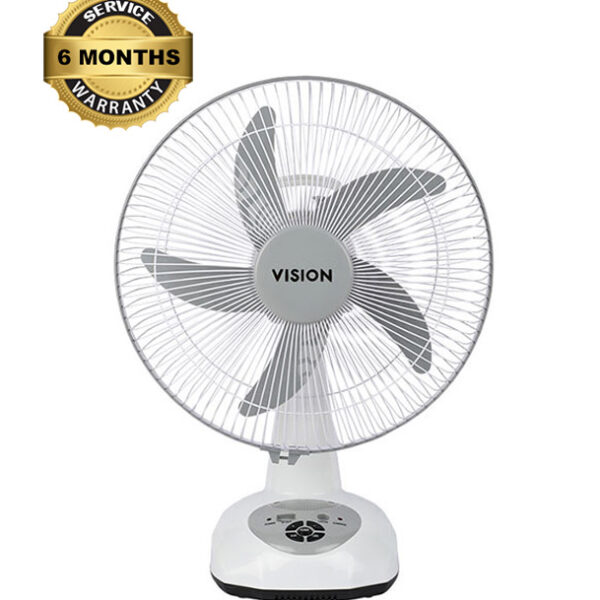 VISION Rechargeable Table Fan 14'' White With USB Charger